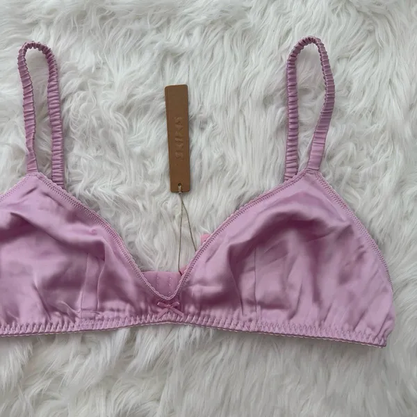 Skims Woven Shine Sleep Bralette Pink Rose Size Large - Image 4