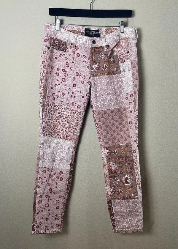 LUCKY BRAND Patchwork Pink Denim Charlie Skinny Style Jeans Pants Size 8 / 29 - Image 2