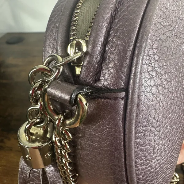 Gucci Soho Disco Crossbody Bag Womens Small Purple Leather Tassel Chain Italy - Image 9