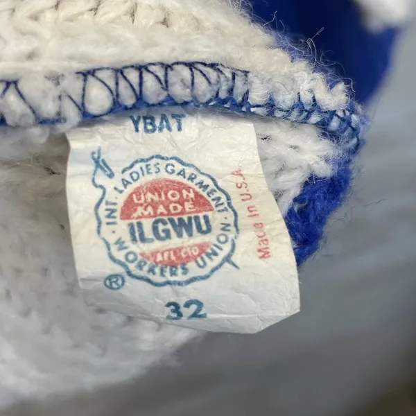 Vintage 80's‎ Toppers Womens M Sweater 100% Cotton Pullover Blue & White V-Neck - Image 4