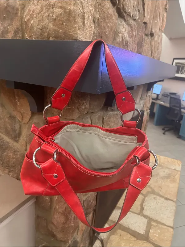 Nine West Vibrant Red Leather Shoulder Tote - Image 3