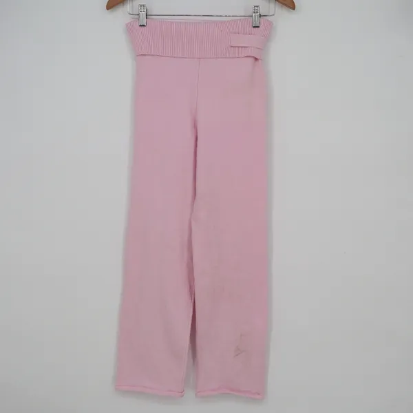 Pink Knit Lounge Pants Ribbed Buckle Waist Straight Leg Y2K Coquette Small - Image 6