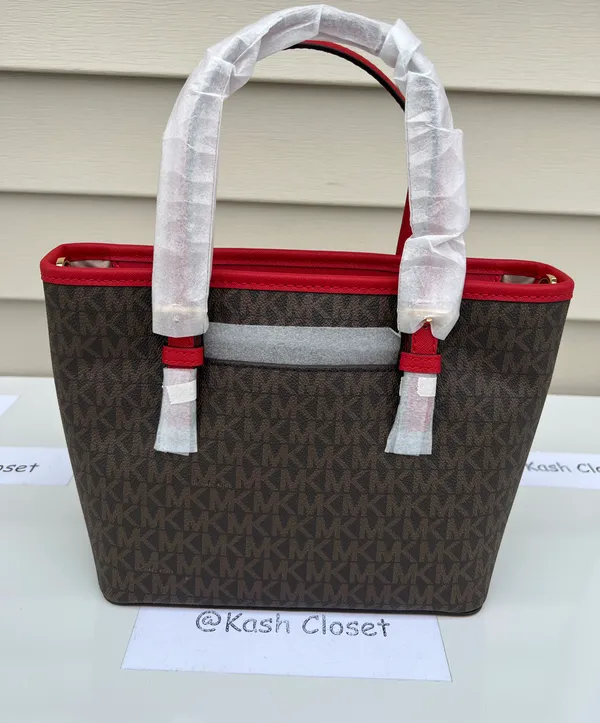 Michael Kors JST Extra-Small Top-Zip Tote Bag -Flame/Brown - Image 4