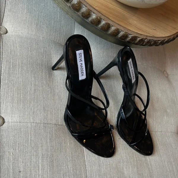 Steve Madden Kamea Black Patent Leather Strappy Slip On Heels Size 11M - Image 4