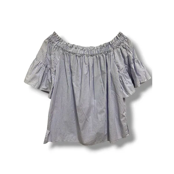 Kate Spade‎ Broome Street Off Shoulder Blue White Striped Bell Sleeve Top M - Image 3