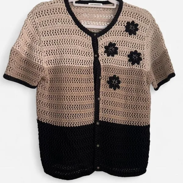 Vintage Embroidered Crochet Floral Cardigan Top | Cottagecore Folk Boho Medium - Image 2