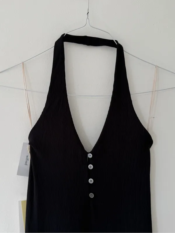 NWT Wilfred Aritizia Temperature Halter Midi Dress in Black Size Small - Image 5