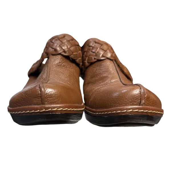 Sofft 7.5M Brown Leather Woven Clog Mule Braided Wedge Heel Boho Cottagecore 90s - Image 2