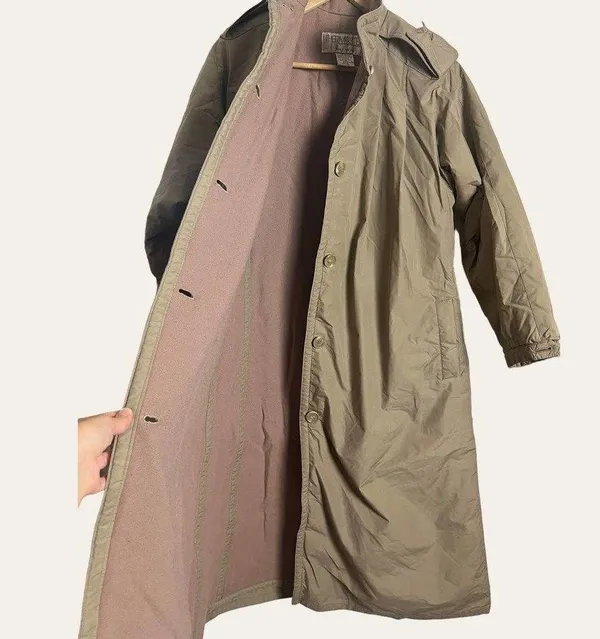Vintage Thermaster Khaki Wool Insulated Trench Coat Size 6 - Image 2