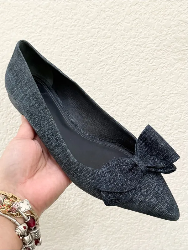 TORY BURCH Rosalind Navy Blue Denim Print Textured Suede Ballet Flats Size 8M - Image 10