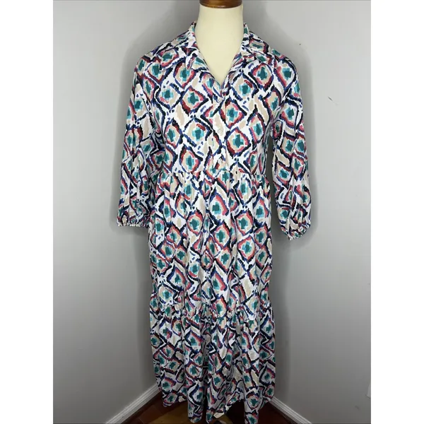 Anthropologie Maeve The Bettina Tiered Midi Maxi Shirt Dress Ikat Boho XS - Image 2