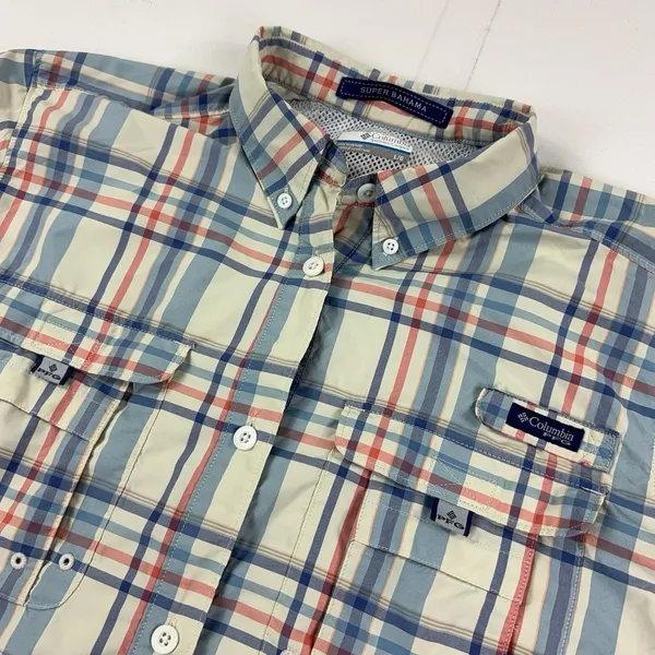 Columbia PFG Super Bahama Shirt Womens Large Beige Plaid Long Sleeve Fishing Sun - Image 2
