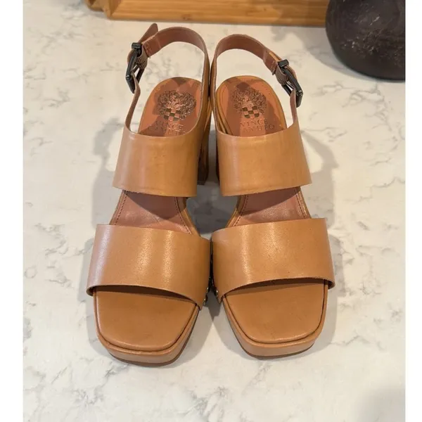 Vince Camuto studded tan nude wood clog leather retro hippie western size 7 5 - Image 5