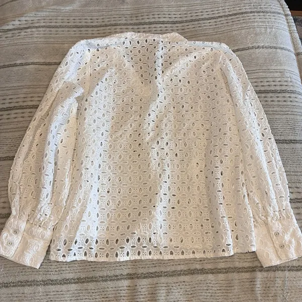 White Eyelet Embroidery Blouse Tassel Tie Boho Peasant Top Size XL Unknown Brand - Image 13