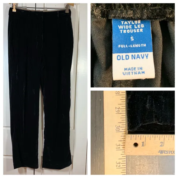 Old‎ Navy Black Velvet Wide Leg Trouser Pants Full Length Women's Size Small - Image 2