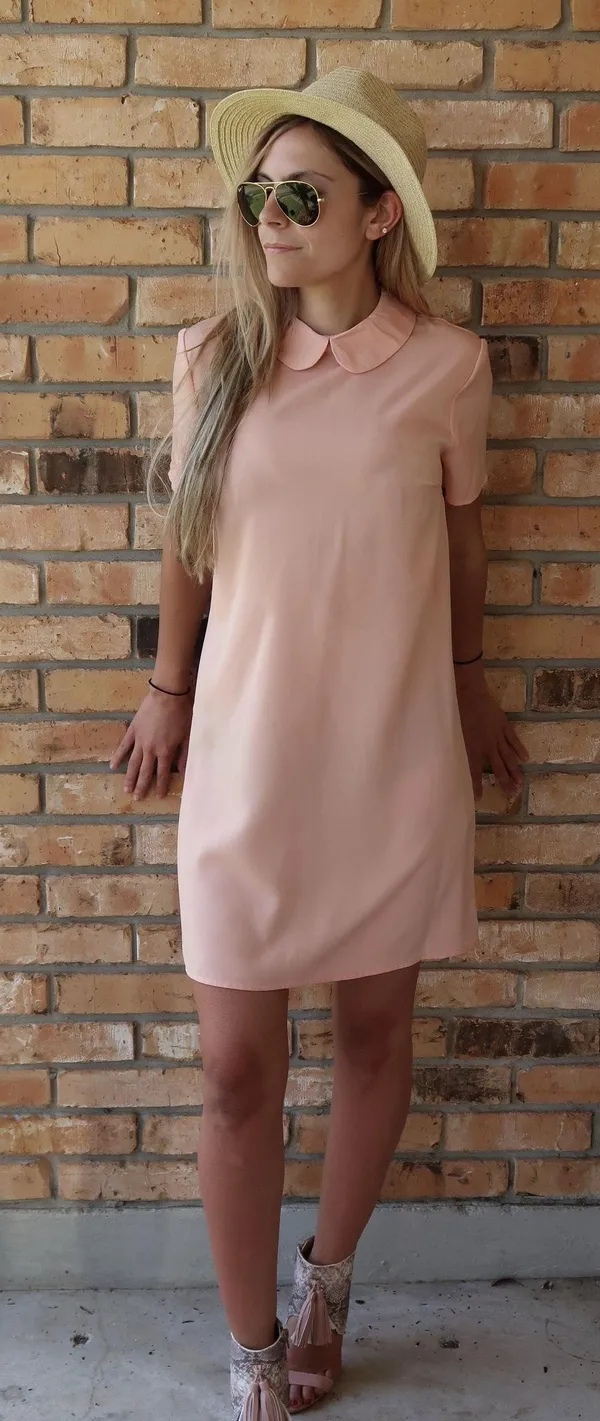Collared Mini Dress Tan - Image 2