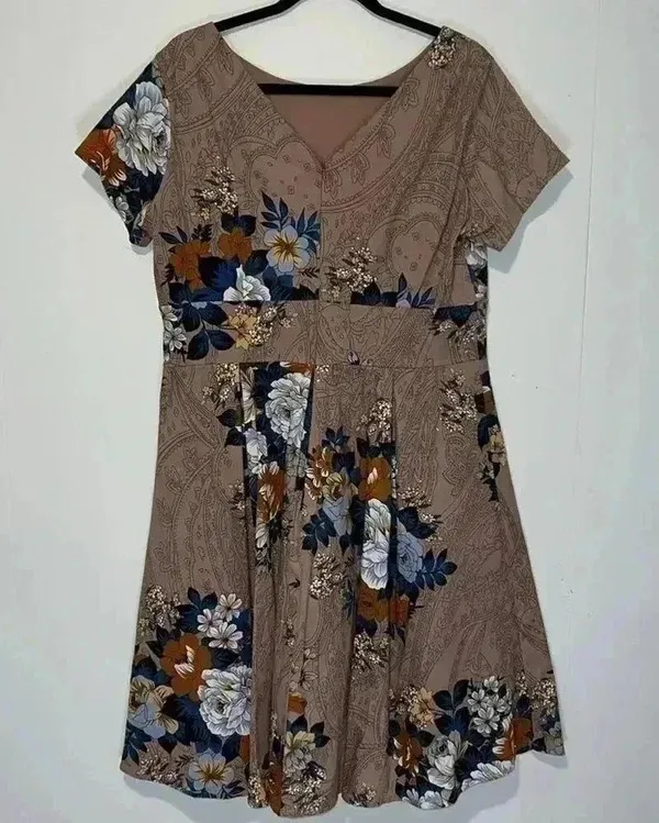 Mint Limit Floral Midi Dress Tan Size XXL - Image 2