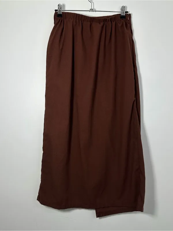 SHEIN Brown Wrap Midi Skirt Women’s Medium M Side Tie Linen Blend - Image 3