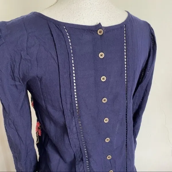 Anthropologie Floreat • Luana Women’s Navy Floral Embroidered Tunic Top Blouse - Image 8