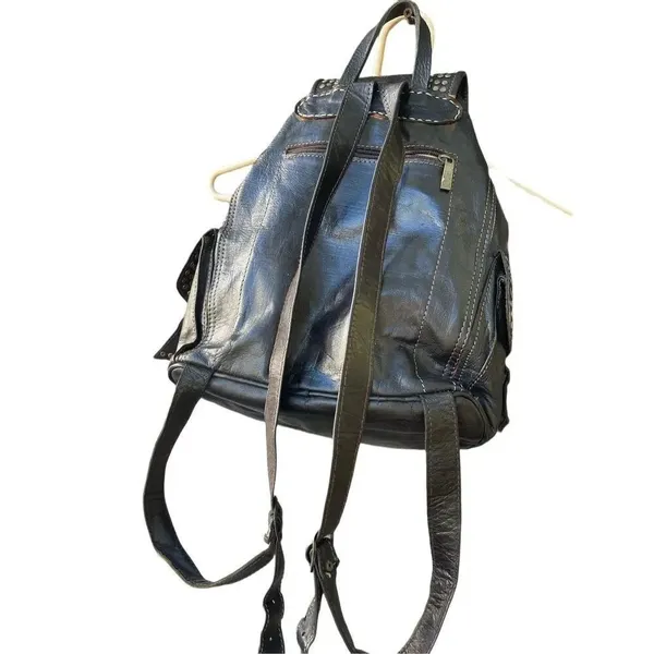 Vintage 70’s leather studded buckles backpack Black - Image 3
