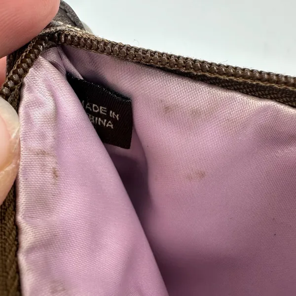 Coach Signature Jacquard Wristlet Khaki Brown Canvas Leather Trim Logo Plaque - Image 12