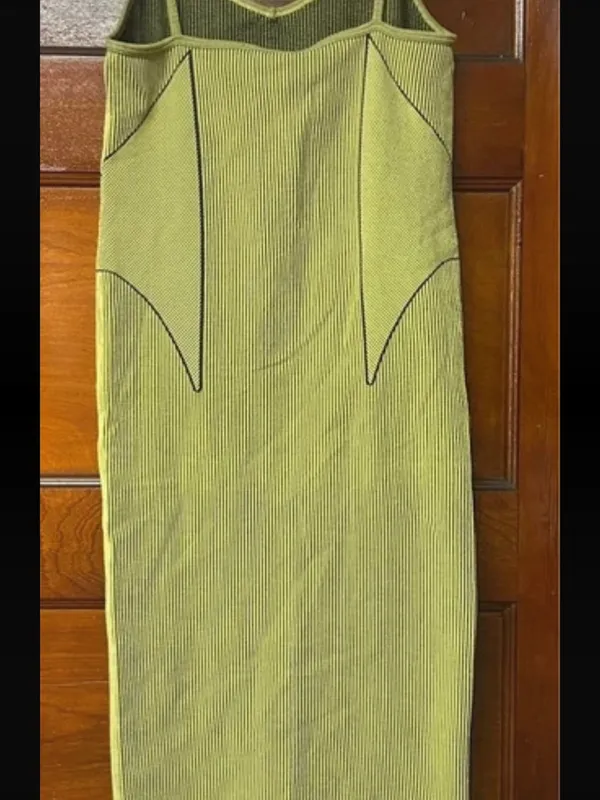 Zara Chartreuse Ribbed Scoop-Neck Midi Dress - Image 3