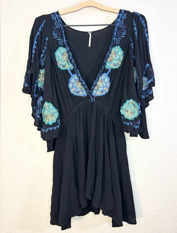 Free People Cora Black Embroidered Dress Size M - Image 5