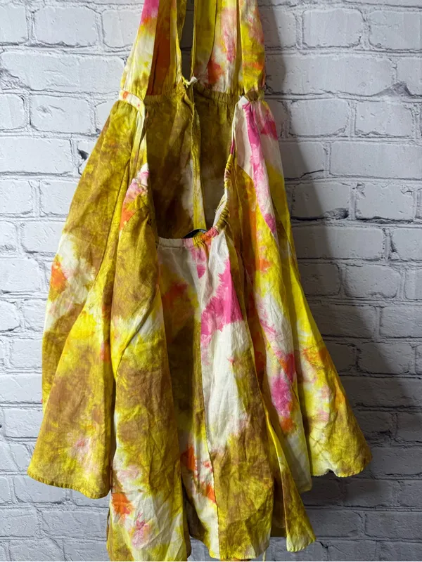 Zara Yellow & Pink Tie-Dye Flowy Halter Dress size small - Image 7