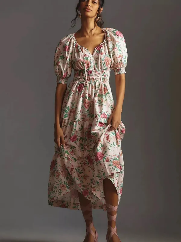 Anthropologie The Somerset Floral Maxi Dress Puff Sleeve Small $168 - Image 2