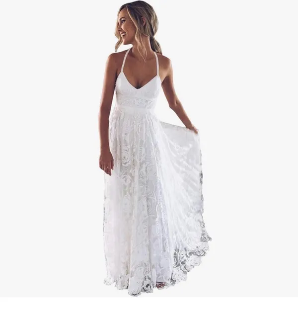Ryanth Long Lace Wedding Dresses Bride Simple Beach Dress Train Boho Bridal - Image 6