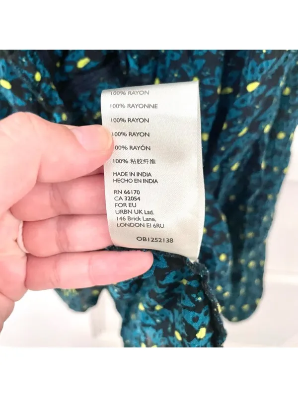 Free People Sunrise Printed Long Sleeve Shirt Black/Teal Size M - Image 6