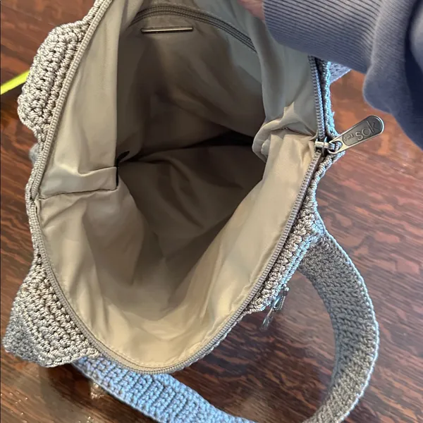 The Sak Woven Top ZIp closure Crotchet Bag cream - Image 8