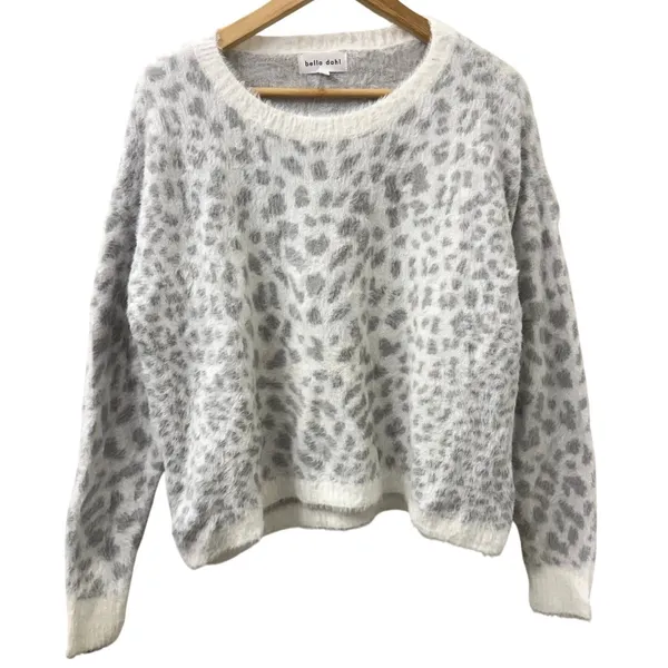 NWT Bella Dahl M‎ Gray Leopard Fuzzy Eyelash Knit Sweater Cozy Winter Softgirl - Image 2