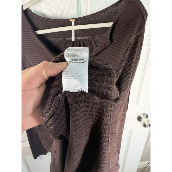 Free People Small Leo Henley Waffle Flow Tunic Brown Y2K Babydoll - Image 7