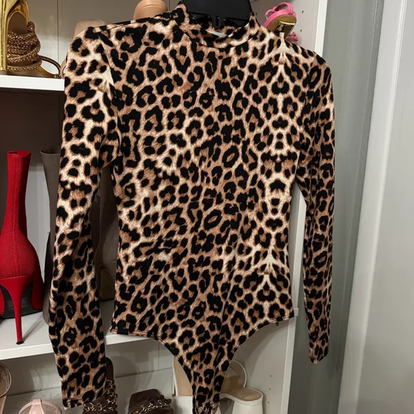 Leopard Print long sleeve bodysuit Tan - Image 2