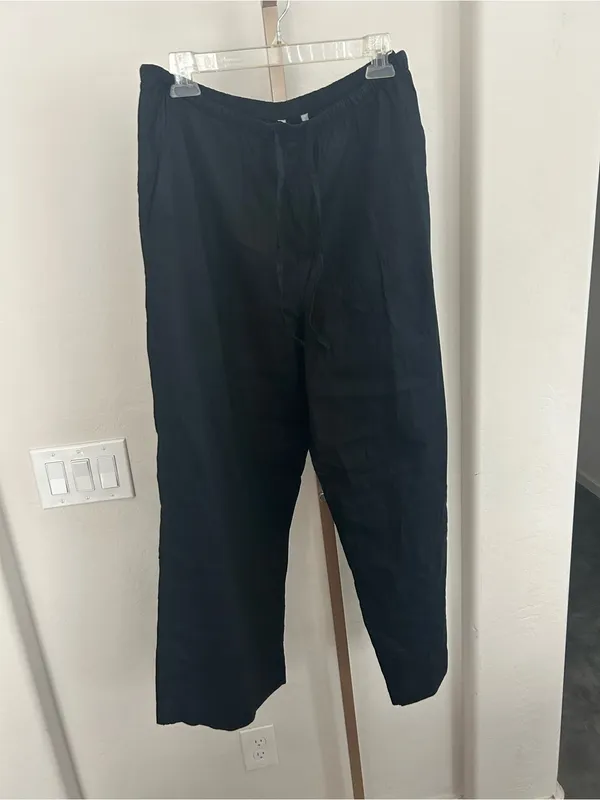 Athleta Wide Leg Black Linen Pants Size Large Drawstring Athleisure NWOT - Image 2