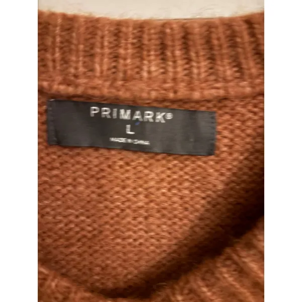 Primark Womens‎ Rust Brown V-Neck Oversized Knit Sweater Wool Blend Pullover L - Image 3
