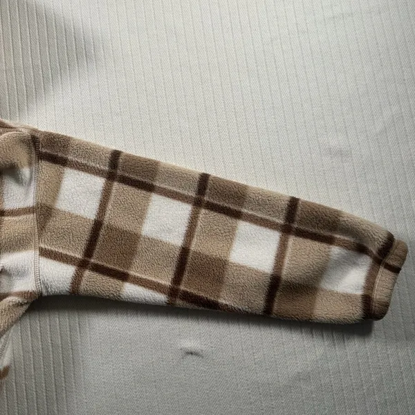 Hollister Womens Small Cropped Fleece Hoodie Jacket Plaid Beige Brown Full Zip - Image 6