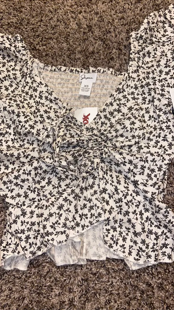 Japna White And Black Patterned Blouse Cinch Top - Image 5