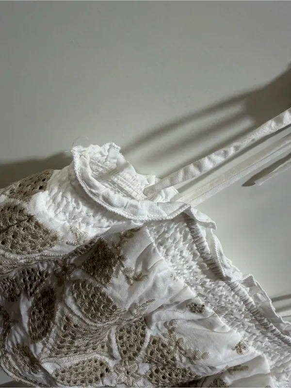 Illa Illa White and Tan Pattern Tiered Maxi Skirt and Top Set - Image 12