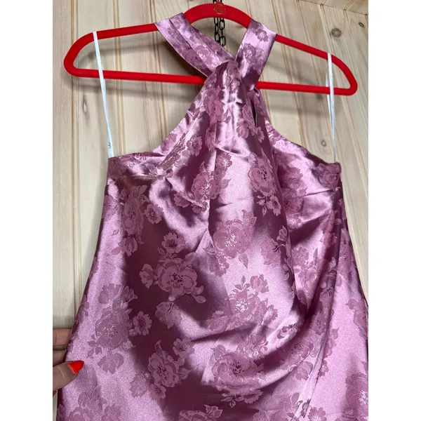 NWT Lulus Got the Key Mauve Satin Floral Jacquard Halter Mini Dress Party Sz M - Image 5