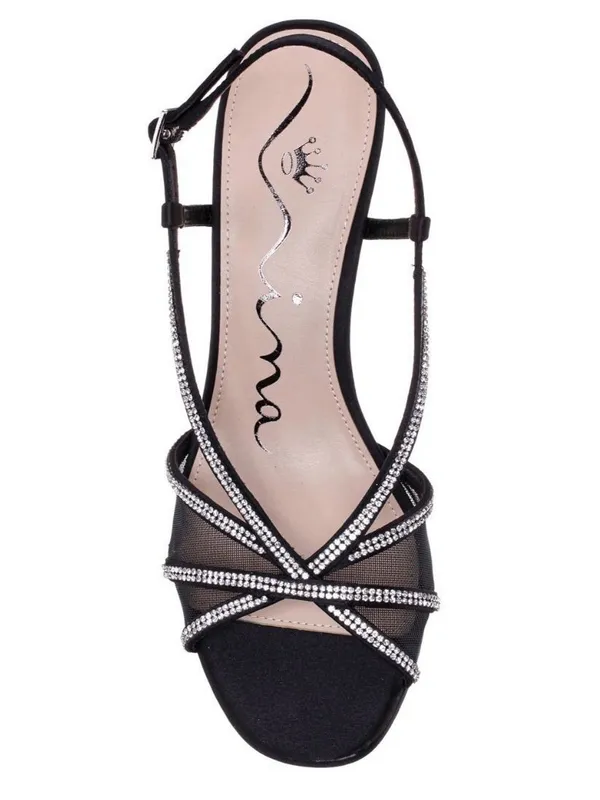 Nina Bonney Rhinestone Mesh Block Heel Sandals Black Size 8M NIB - Image 2