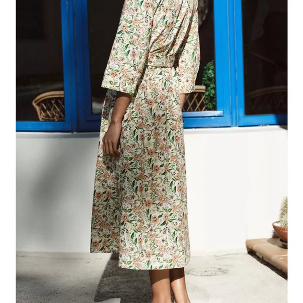 2025 ZARA PRINTED POPLIN Floral Belted Dress - Image 2