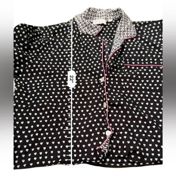 Lele Sadoughi x Roller Rabbit Black, White & Pink Heart Print Pajama‎ Set Sz L - Image 8