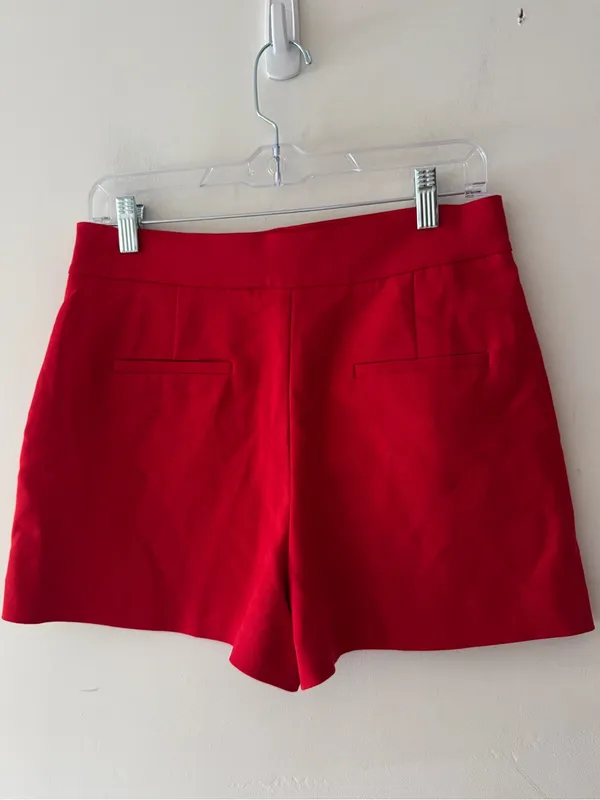 Zara Red High Waisted Shorts Zipper Detail - Image 3