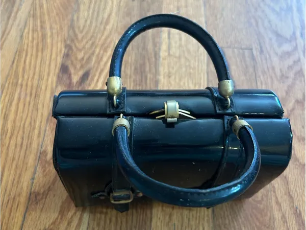 MCM Mini Patent Leather Satchel in Black with Gold Hardware - Image 3