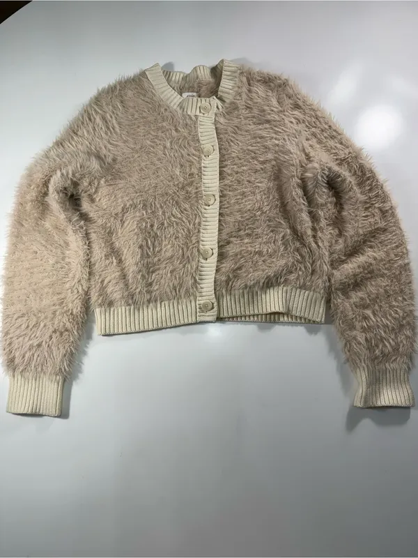 aerie Super Soft Cream Fuzzy Button-Front Cardigan - Image 2