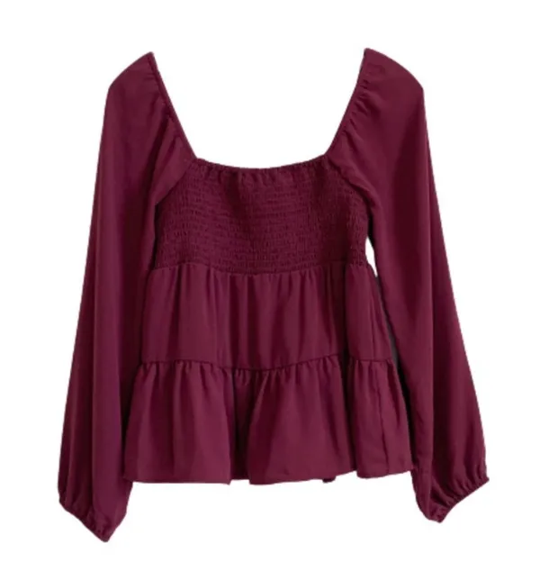 Paper Crane Top Berry Purple Smocked Baby Doll Long Sleeve Blouse Top Medium NEW - Image 11
