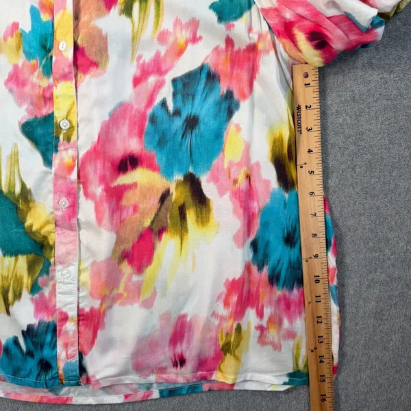 KAKTUS Women's XXL Multicolor Button Up Blouse Top Ruffle Collar Puff Sleeve - Image 5
