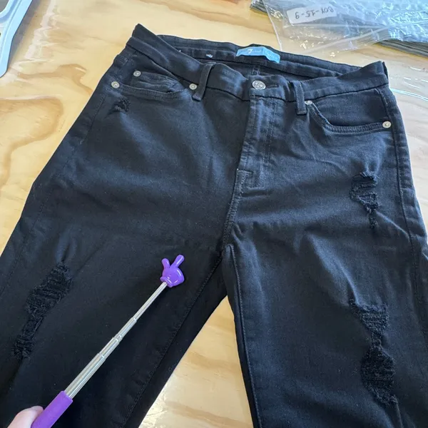 7 For All Mankind b(air) The Ankle Skinny‎ Jeans Black Distressed Ripped Size 28 - Image 6